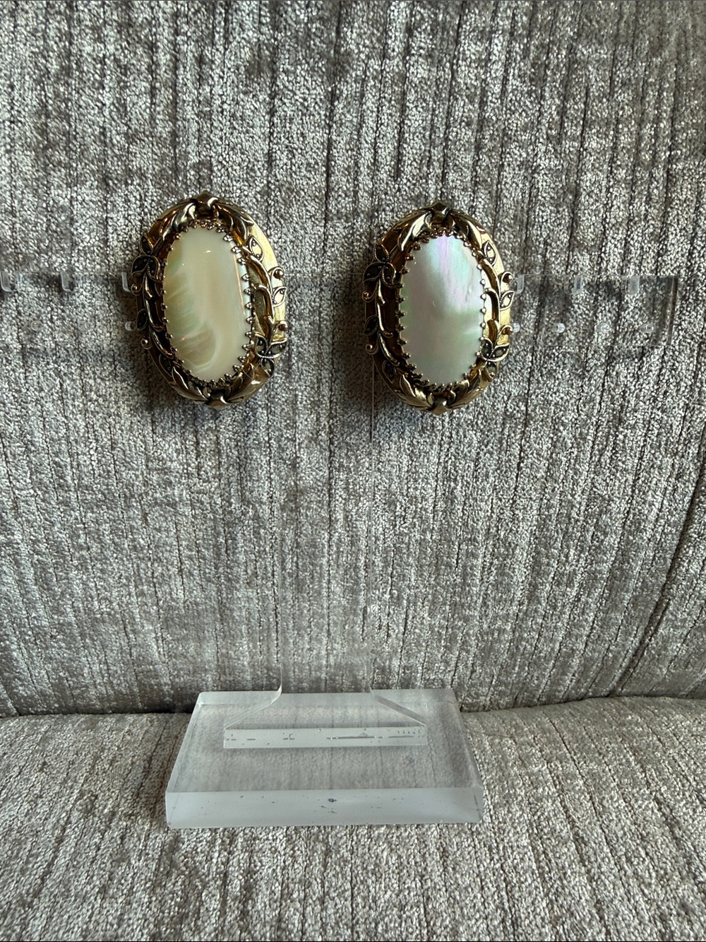 Whiting and Davis mother of pearl clip on earrings